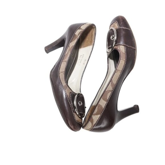 Coach Lorena Brown Signature Jacquard Monogram Square Toe Heels, Size 5.5 - Picture 5 of 7